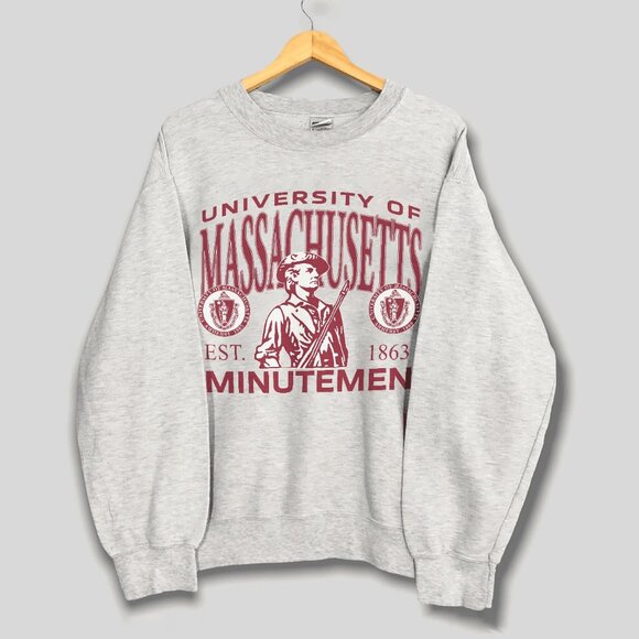 1990s University of Massachusetts Minutemen Crewneck Sweatshirt, UMass Minutemen - Picture 1 of 2